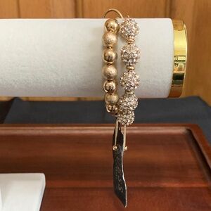 NWT Guess set of 2 gold tone and rhinestone adjustable bracelets